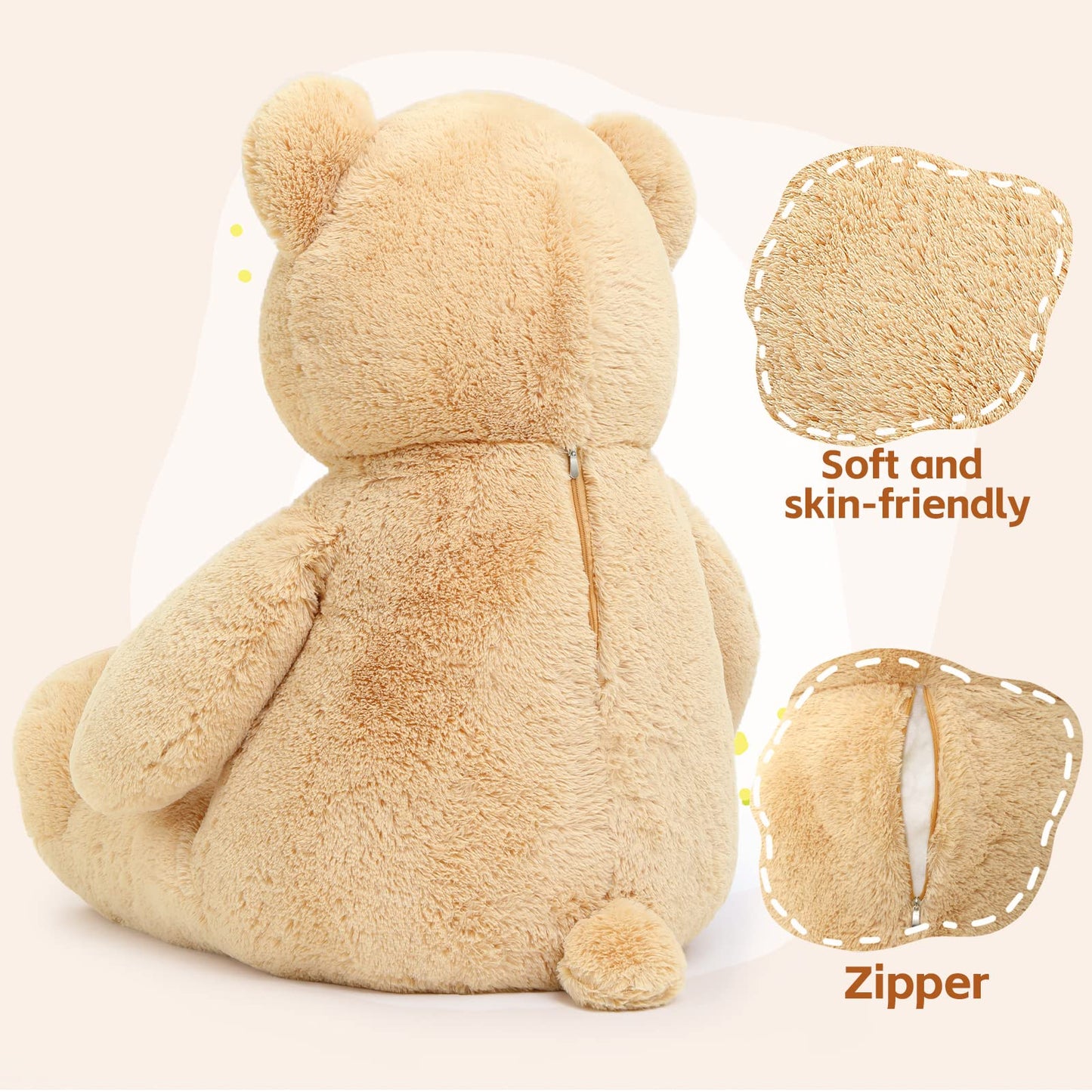 Tezituor Giant Teddy Bear 5 Feet, Soft 59' Big Bear Stuffed Animal Life Size Plush Bear Toy Valentine'S Christmas Birthday Gift For Girlfriend Kids,Brown