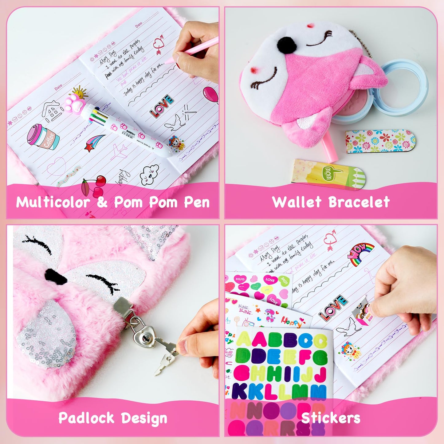 Wiewusch Gifts For 6 7 8 9 10 11 Year Old Girls, Diary With Lock For Girls - Journal Kit For Girls With Bookmarks Sticky Notes P