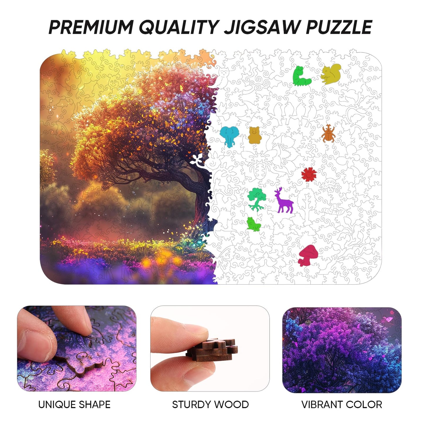 Qiuenisray Wooden Puzzles for mature-themeds 1000pcs  Tree of Life Wooden Jigsaw Puzzles 16.1x23.4in Royal Unique Shape mature-themed Puzzles Irregular Wood Puzzles Creative Gift for mature-themeds and Kids Family Game