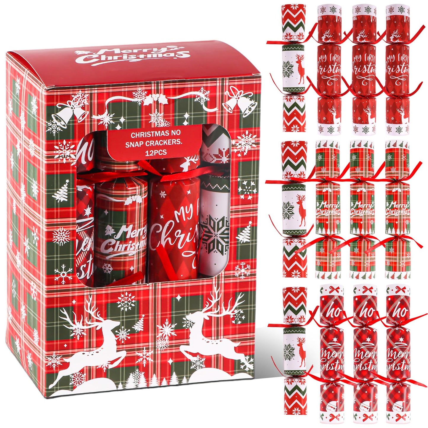 Atonofun 12 Pack Christmas No-Snap Party Table Favors with Christmas Character Design, with Party Hat, Joke Little Gift Inside, 