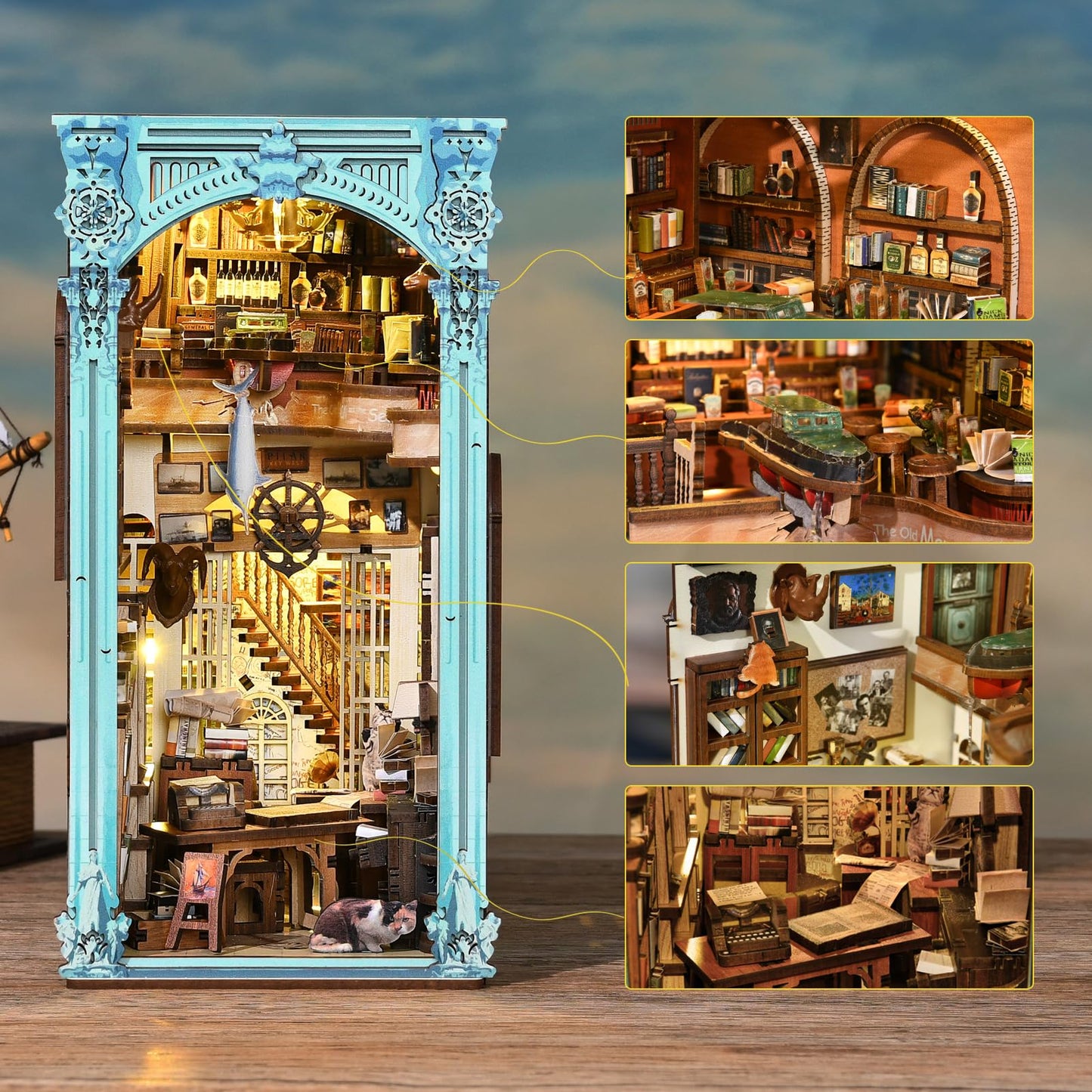 ???????????????? Book Nook Kit, Diy Miniature Dollhouse Booknook Bookshelf Insert Decor, 3D Wooden Puzzles With Led Light For Te