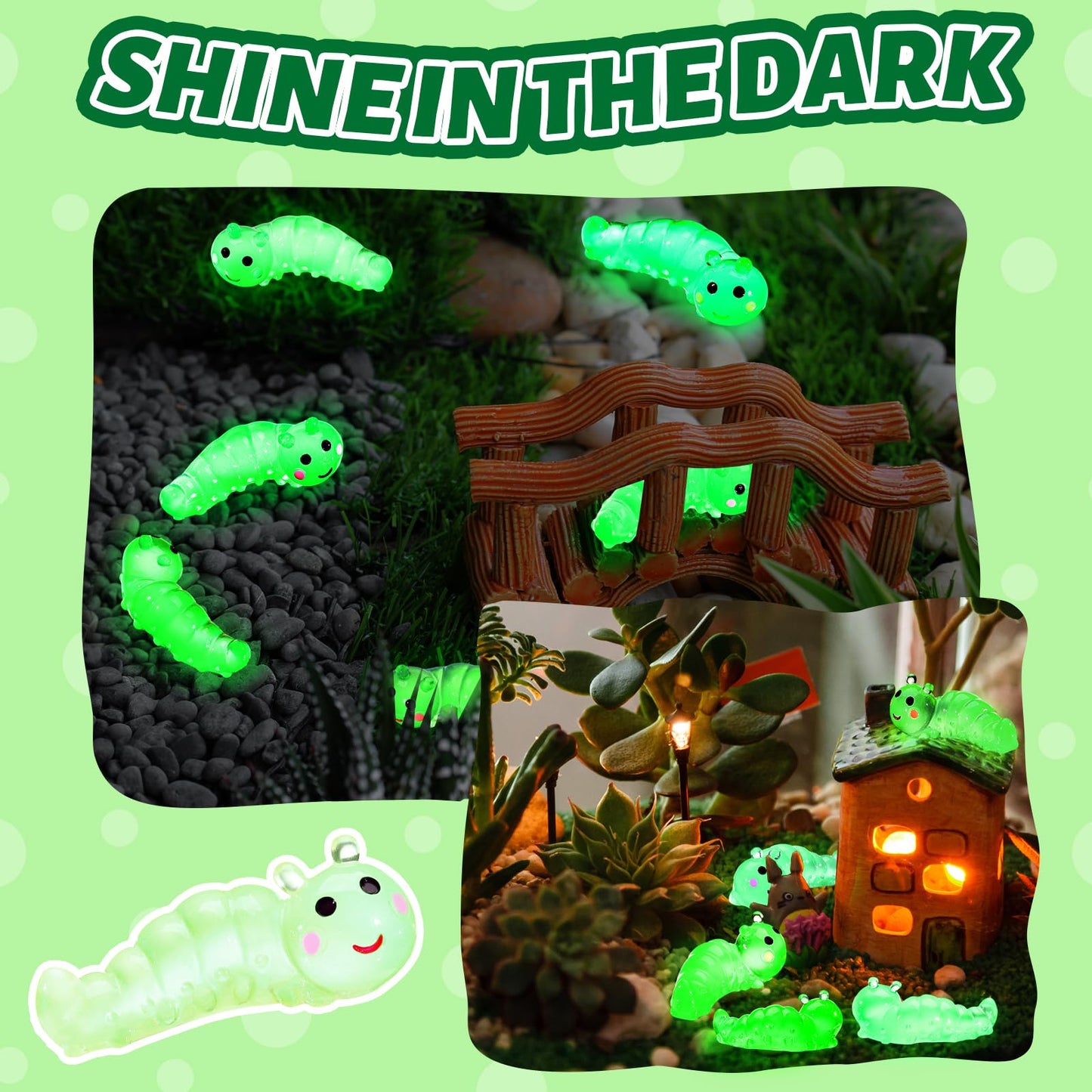 Suzile 60 Pcs Mini Resin Animals Caterpillars Miniature Figures Luminous Mini Resin Charms Miniature Garden Accessories Micro La