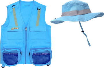 Eagle Eye Explorer M/L Combination Set Fits Youth Sizes 8-12: 1 Light Blue Cargo Vest For Kids With Reflective Safety Straps & 1