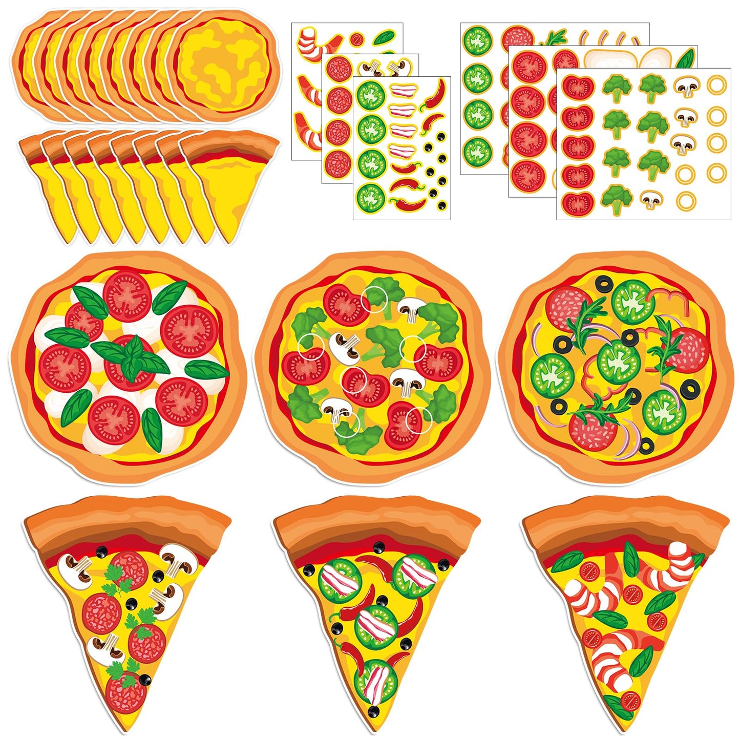 Qyeahkj 30 Pcs Pizza Craft Kits for Kids Make A Pizza Stickers Paper Card Make Your Own Pizza DIY Gifts Activity Hanging Decals 