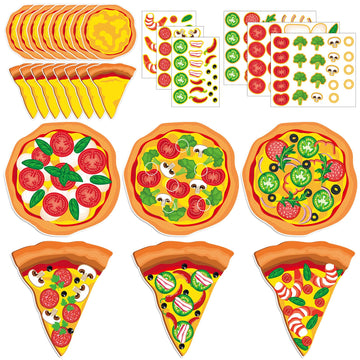Qyeahkj 30 Pcs Pizza Craft Kits for Kids Make A Pizza Stickers Paper Card Make Your Own Pizza DIY Gifts Activity Hanging Decals 