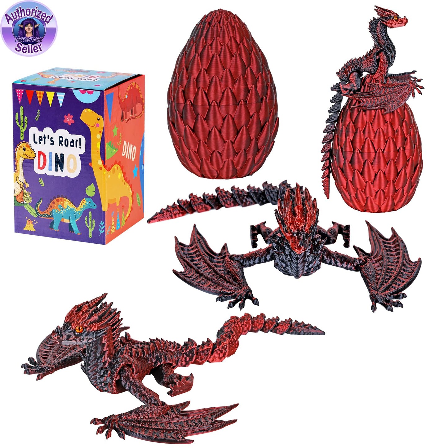 Jefuzh 3D Printed Dragon,Flying Mystery Dragon Eggs Easter Articulated Dragon,3D Printed Crystal Dragon With Wings,3D Dragon Egg
