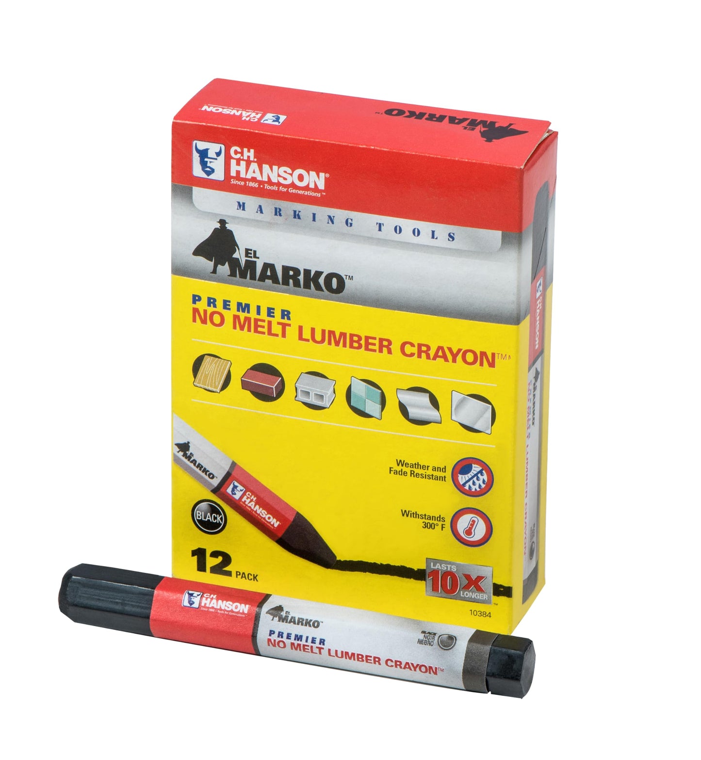 Ch Hanson Black Premier Lumber Crayon 12-Pack 10384