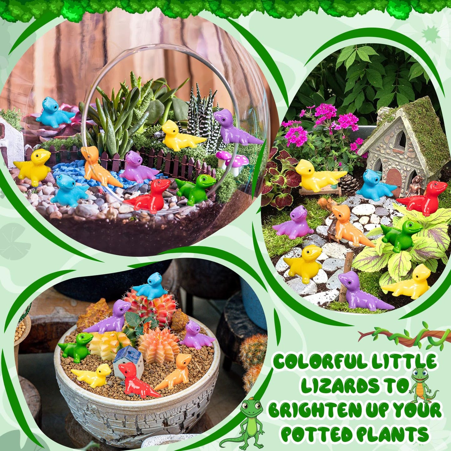 Sywhxy 200Pcs Mini Resin Lizards Colorful Tiny Lizard Figurines For Dollhouses, Cute Mini Resin Lizards Bulk For Diy Micro Moss