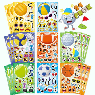 24 Pcs Sport Ball Stickers For Kids, Make A Face Stickers, Make Your Own Mix And Match Sticker Sheets, Basketball, Baseball, Foo