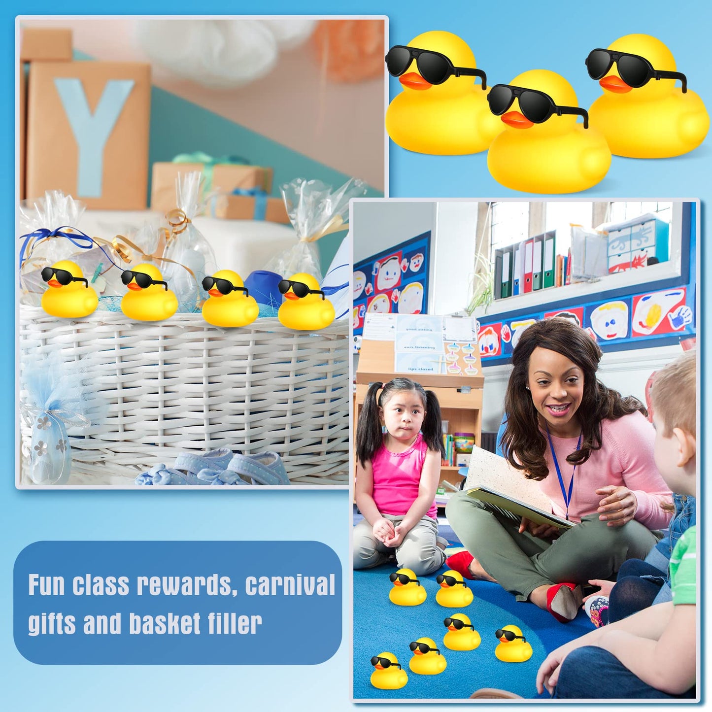 Chivao 100 Pcs Rubber Ducks With Sunglasses In Bulk Mini Yellow Rubber Duck Gifts Squeak Bath Float Bathtub Toys For Cruise Gift Exchange Christmas Birthday Party Supplies