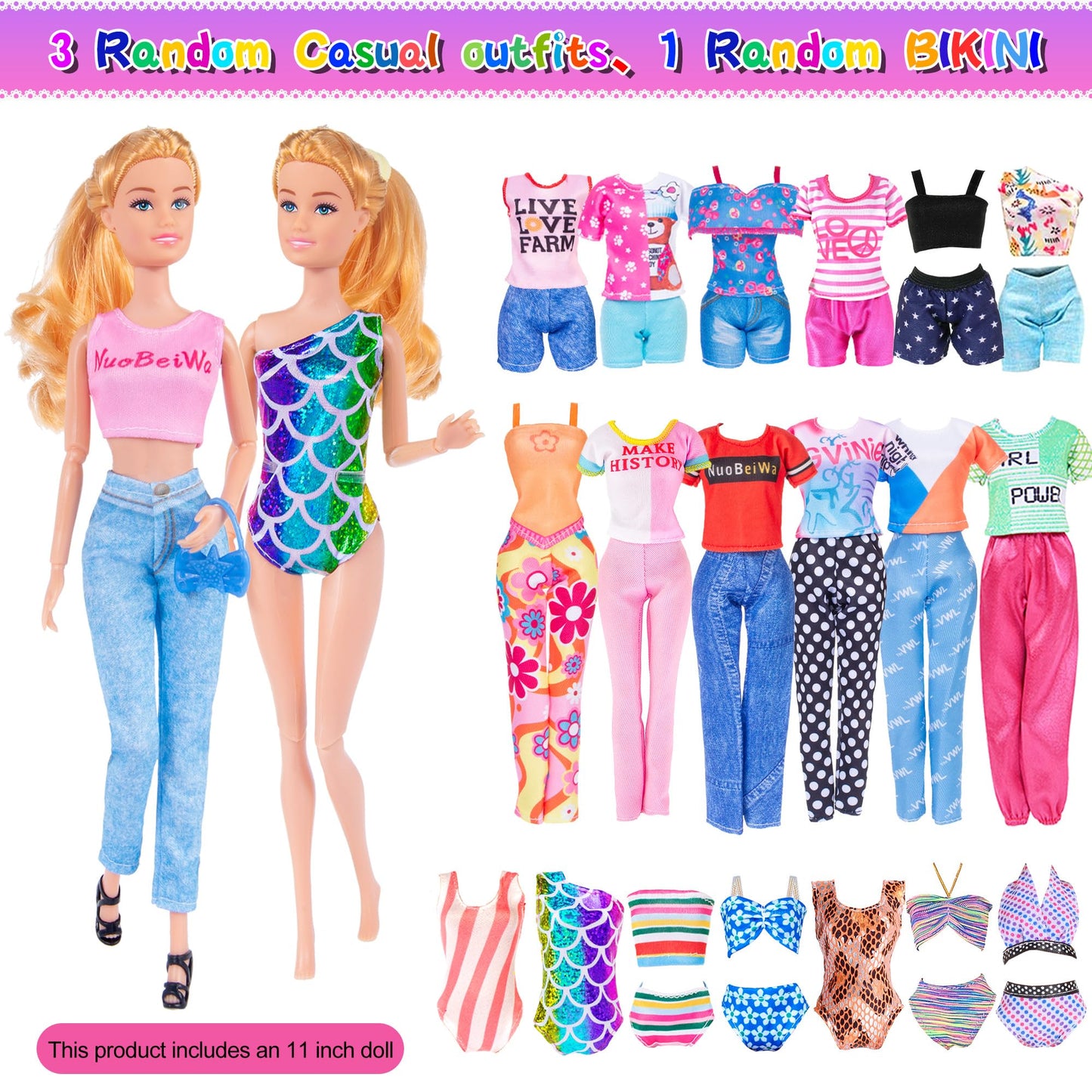 50Pcs 11.5 Inch Fashion Girl Doll With Clothes And Accessories Set Include Doll, Fur Coat, Pricess Dresses, Fashion Dresses,Slip Dress, Outfits, Bikini For Girls (Include Doll)