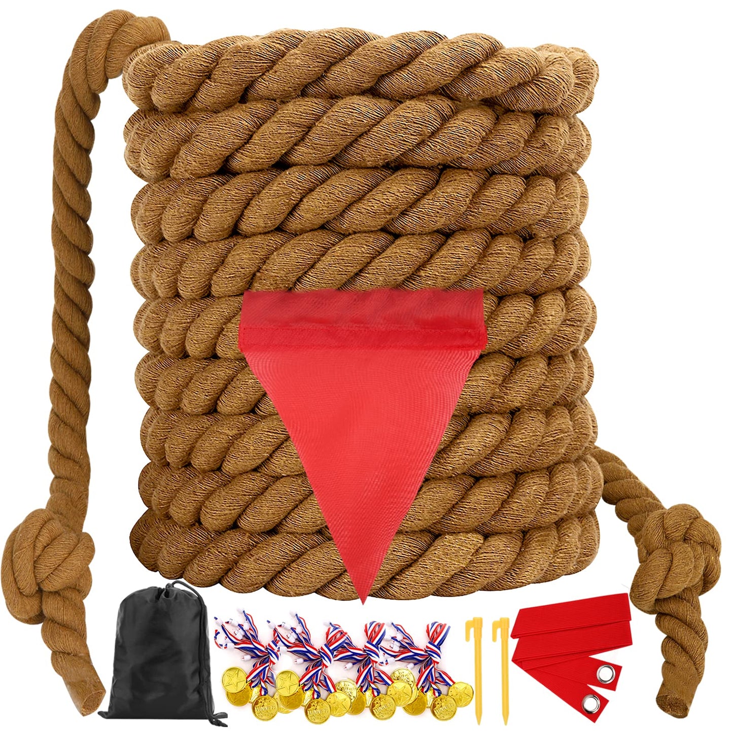 WYRJXYB Field Day Tug a War Rope Games 60FT for Kids and mature-themed  Outdoor Outside Activities Carnival Easter Games for Kids Family Reunion Birthday Party Lawn Picnic Yard Game for Team Building  Brown