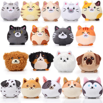 Halloscume 18 Pcs Mini Plush Cat Puppy Stuffed Animals Bulk 3.15 Inch Small Kitten Dog Animal Toys Keychains Set For Birthday Ea