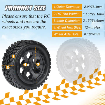 RC Station 12mm Hex RC Wheels and Tires for Hyper Go H16BM H14BM Tires and Wheels 1/14 1/16 with Foam Inserts for Traxxas Wltoys