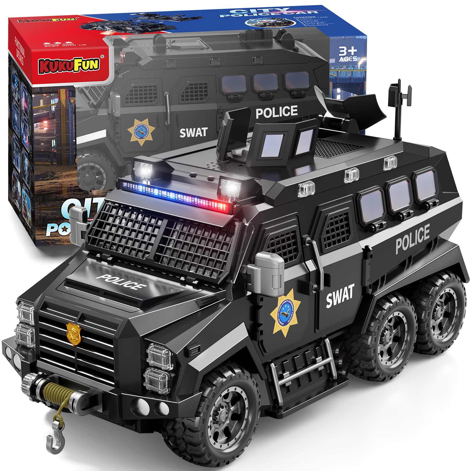 KukuFun Toddler Boy Toys for 1 2 3 4 5 Year Old Boys, Police Cars for Kids Ages 3-5, Police car with Sounds Light, 3 4 5 6 7 8 9