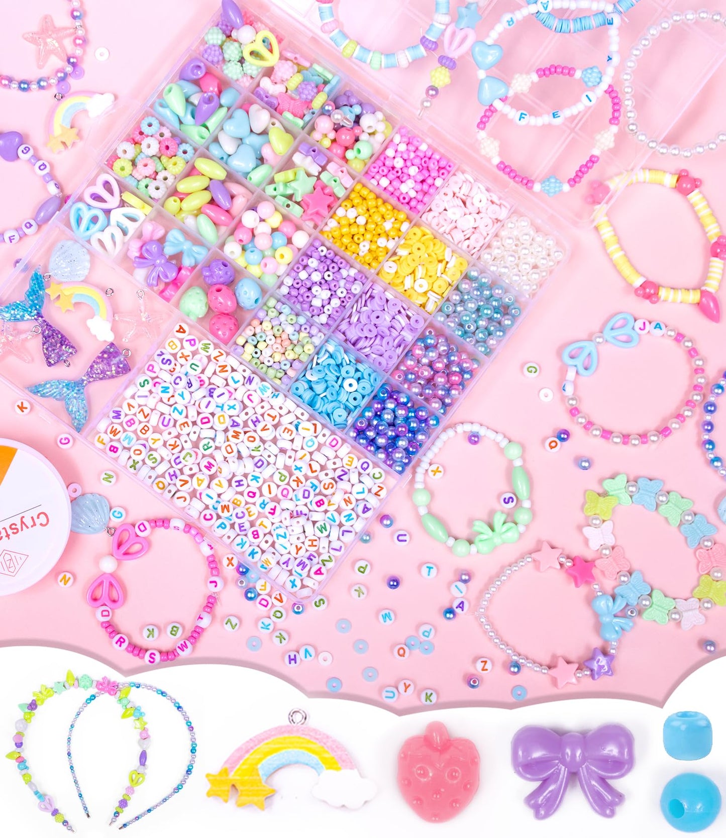 MiuCo Bracelet Making Kit for Girls - Cute Beads for Jewelry Making Kit with Charms - Arts and Crafts for Make Necklaces - Birth