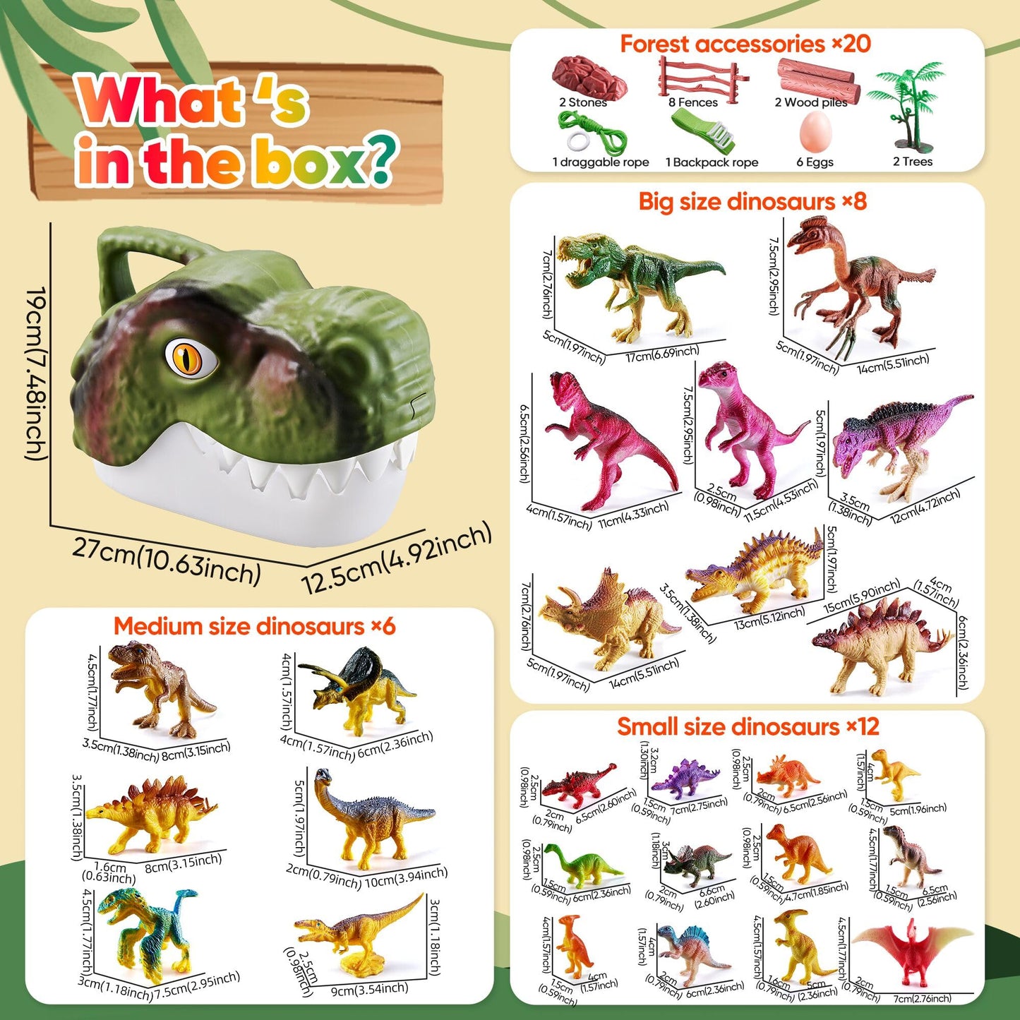 XINSITE 46PCS Dinosaur Toys Playset - Realistic Jurassic Figures with Eggs, Trees & Fence - Multicolor for Kids 3-7 Years