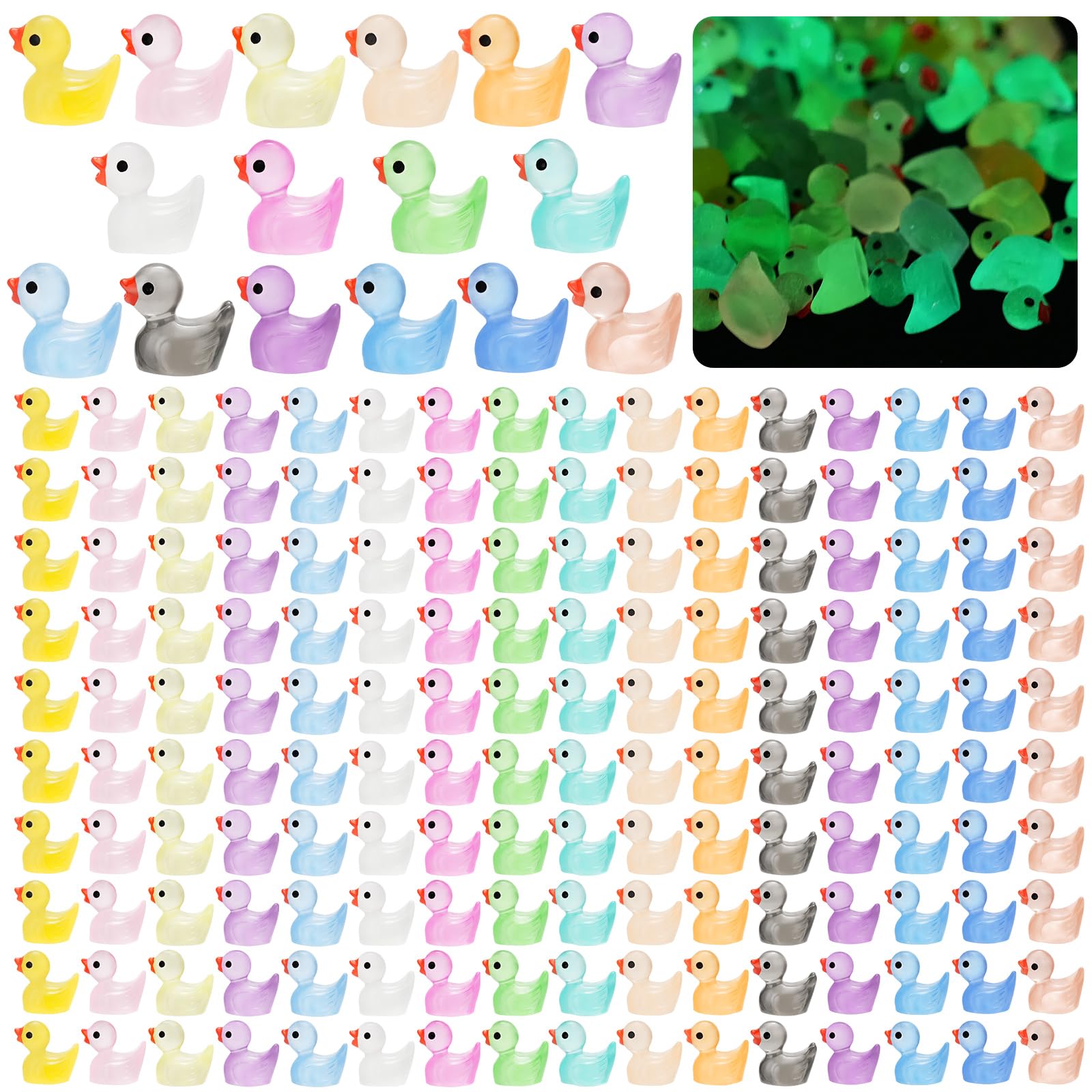 Crtwdman 240Pcs Luminous Mini Resin Ducks,Tiny Ducks Glow In The Dark,Little Ducks,Small Ducks To Hide,Miniature Figures For Par