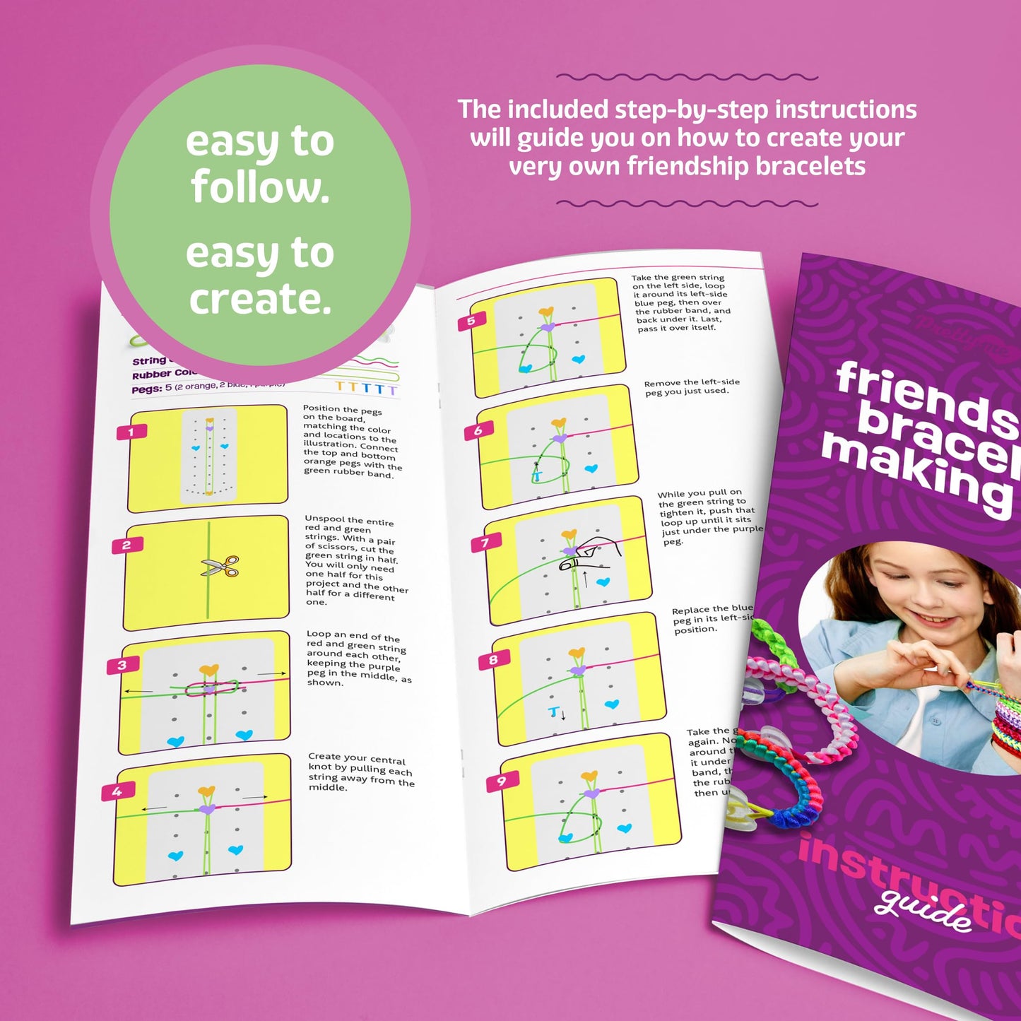 Pretty Me Friendship Bracelet Making Kit - Multicolored Crafts for Girls Age 8-12 - Small Size, Includes String and Heart-Shaped Clasps