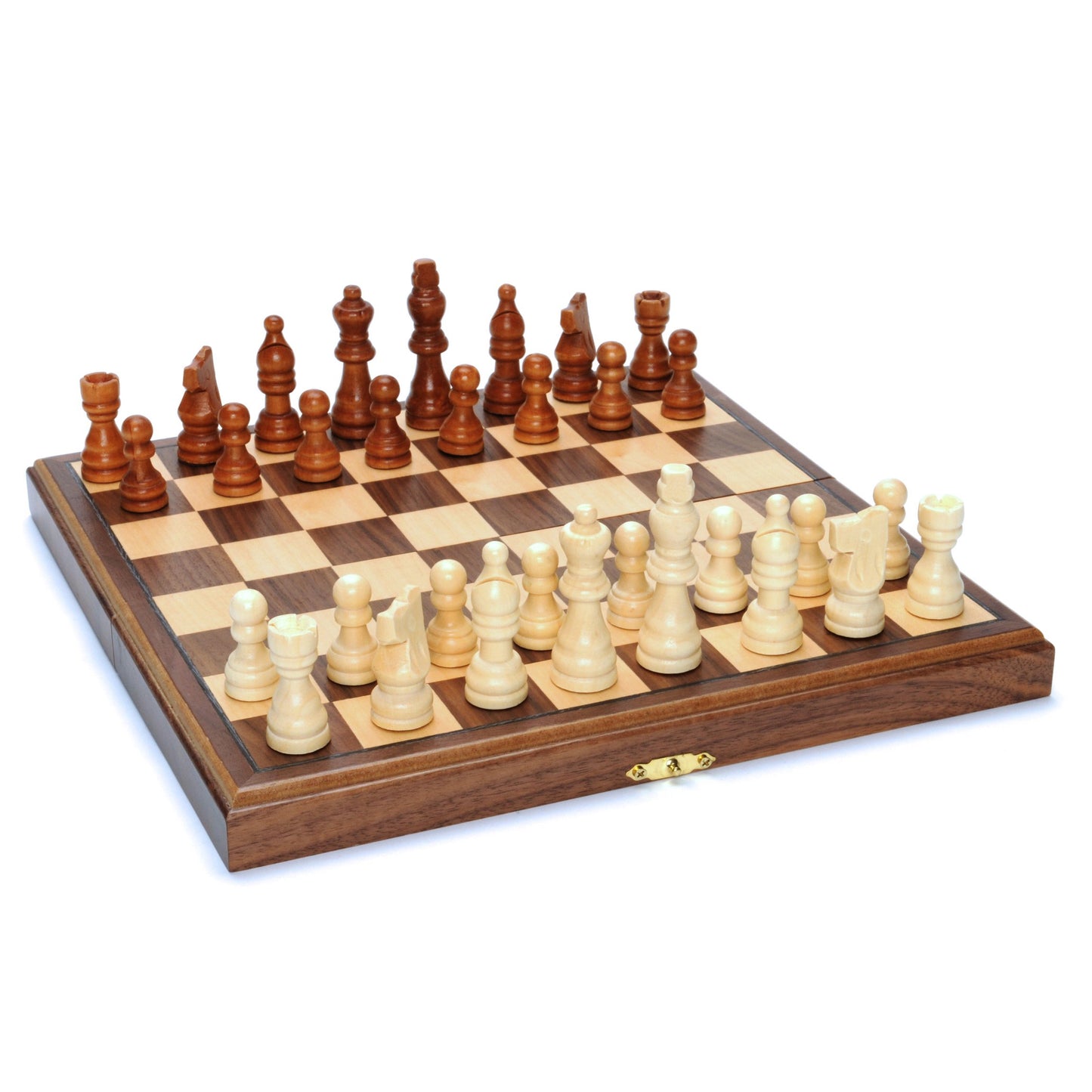 We Games Wooden Chess Set, Foldable Chess Board With Wooden Staunton Chess Pieces, Educational Game For Kids Portable Chess Set With Storage Space, Hand Crafted Walnut Veneer Wooden Board