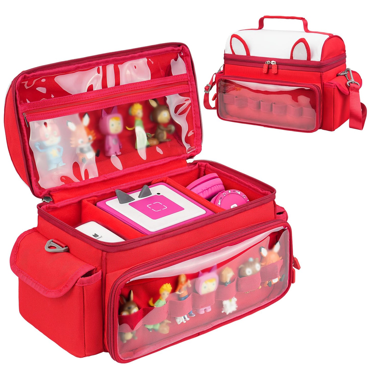 Jaffzora Carrying Case Compatible with Toniebox 2 & 1 Starter Set Cute Storage Bag Fits for Tonies Figures Characters Tonies Headphones & Accessories  Red(Bag Only)