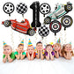 Number 1 Race Car Balloons, 43 Inch Race Car Party Decorations, Wheel Tire Balloons, Black And White Checkered Foil Balloons, Ca