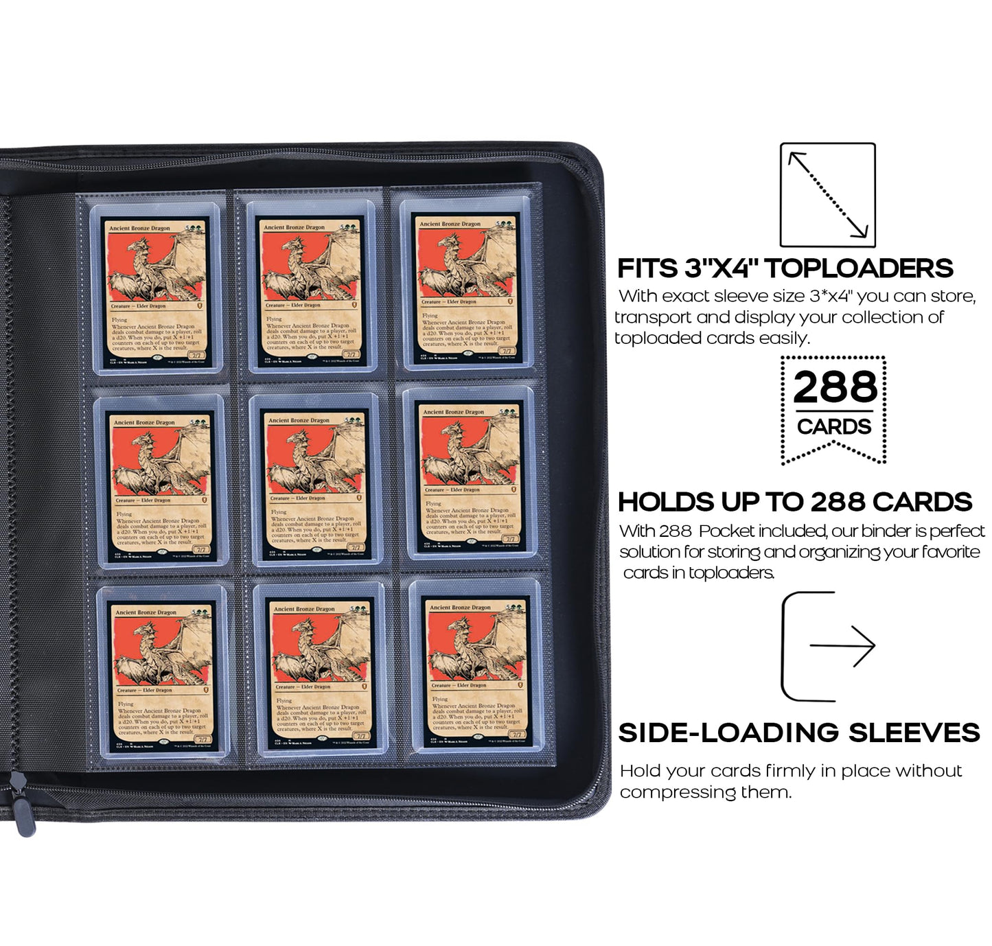 Top Loader Binder  Holds 288 Top Loaders - 9-Pocket Toploader Binder for 3 x 4 Rigid Card Holders for Trading Cards or Sports Cards  Model A - Classic Red