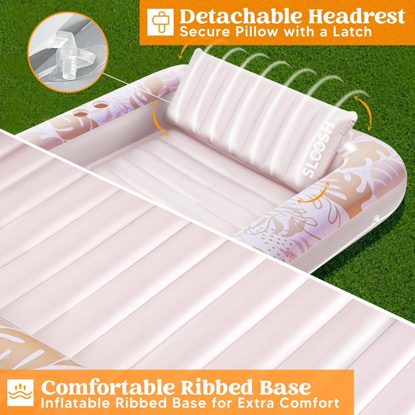 Sloosh Inflatable Tanning Pool Lounger Float For Adults, 70' X 46' Large Suntan Tub Pool Floats Sun Tan Tub Ice Bath Tub Tanning Bed Blow Up Pool Raft Lounge Floatie, L-Oatmeal White