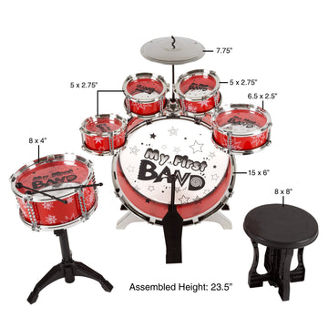 Toy Drum Set For Kids, 7 Piece Set With Bass Drum With Foot Pedal, Tom Drums, Cymbal, Stool And Drumsticks For Toddlers, Boys An