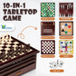 Bundaloo 10-In-1 Classic Wooden Board Game Set - Chess, Checkers, Backgammon, And More - Premium Multi-Game Collection With Buil