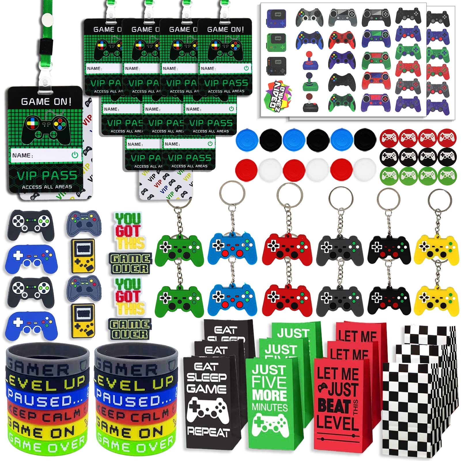 Bluegogo Video Game Party Favors, Gamer Party Favors - Vip Passes Keychains Tattoo Stickers Shoe Charms Button Caps Bags For Gam