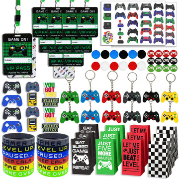Bluegogo Video Game Party Favors, Gamer Party Favors - Vip Passes Keychains Tattoo Stickers Shoe Charms Button Caps Bags For Gam