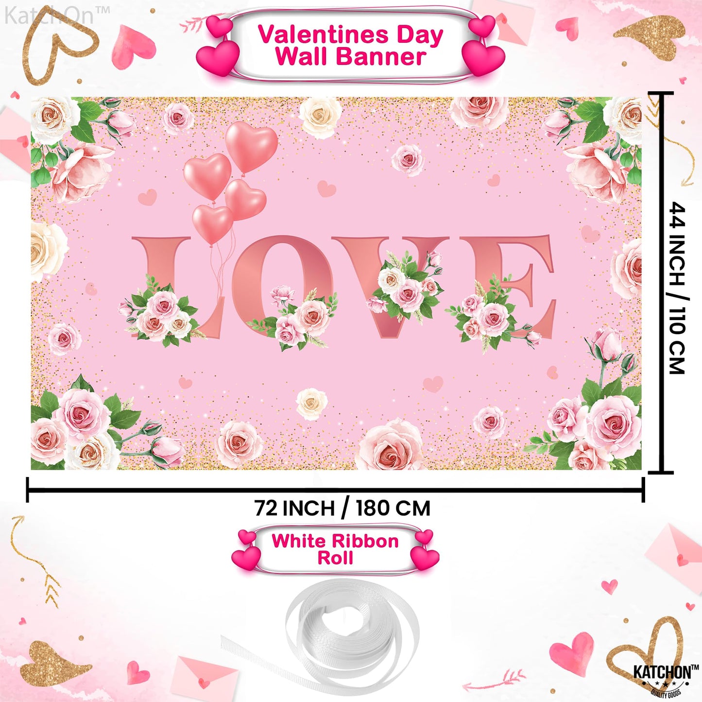 KatchOn, Pink Love Valentines Day Backdrop - XtraLarge, 72x44 Inch | Valentines Backdrops for Photography | Valentines Day Banne