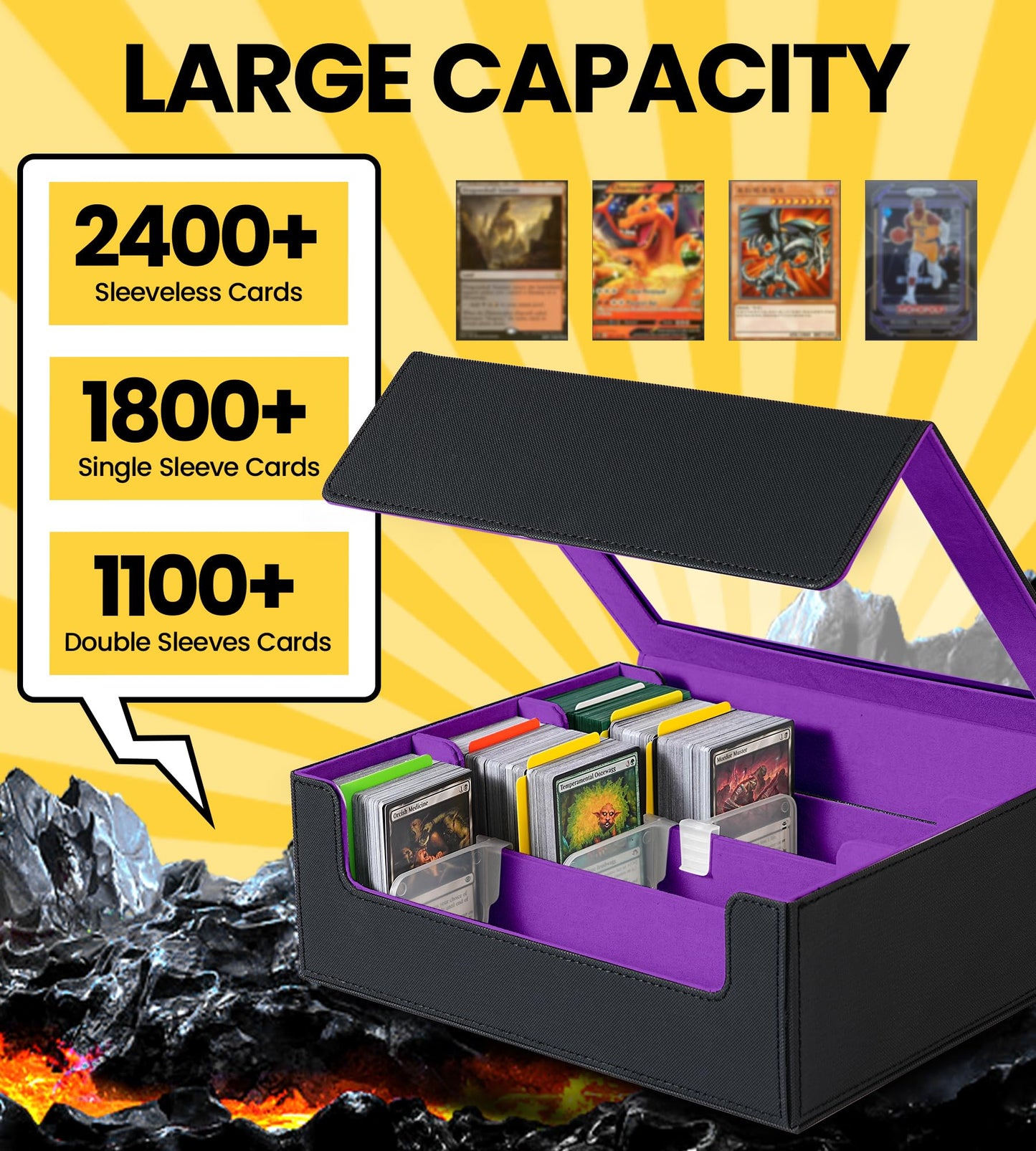 NEWLOOP Trading Card Storage Box - 2400+ Commander Card Deck Case with See-through Display Top for Magic the Gathering PKM YuGiO