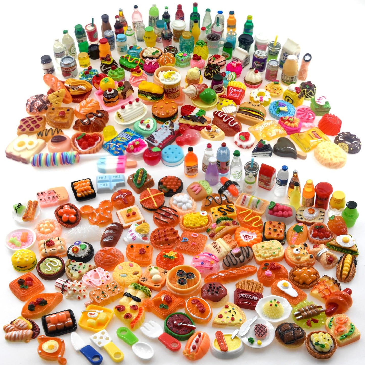 Nuanmu Miniature Food Drink Bottles Set - 100 Pieces, Small Resin Toys for Dollhouse Pretend Play, Multicolor, Model NM001