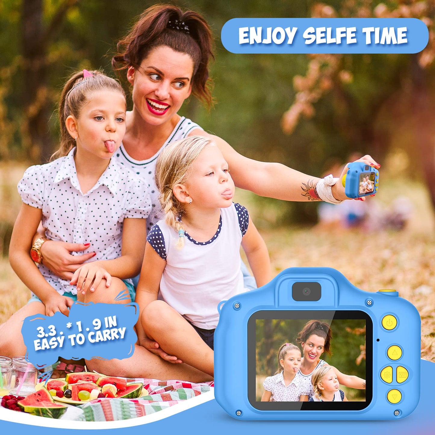 Desuccus Kids Camera - HD Digital Video Camera for Ages 3-9, Compact, Blue, Model X2, Includes 32GB SD Card and 5 Puzzle Games