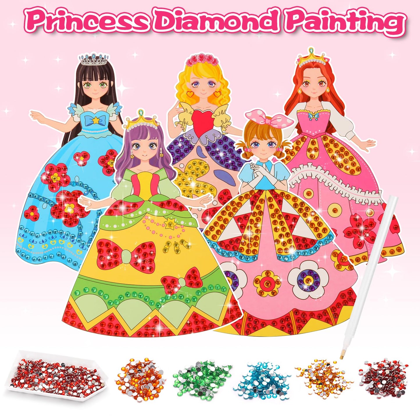MAIDENG Art Crafts Activity for Kids, 3 in 1 Paper Dolls for Girls Ages 4-7, Princess Paper Makeup Toys & Paper Craft Kit, Diamo