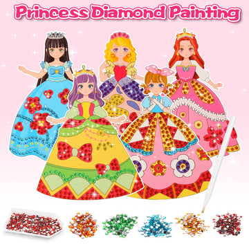 MAIDENG Art Crafts Activity for Kids, 3 in 1 Paper Dolls for Girls Ages 4-7, Princess Paper Makeup Toys & Paper Craft Kit, Diamo