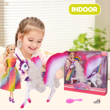 Bettina Color Change Unicorn, 11.5 Inch Princess Doll With Dress, Pegasus' Mane Changes Color Under The Sunlight, Winged Horse Toys, Unicorn Toys Gifts For Girls