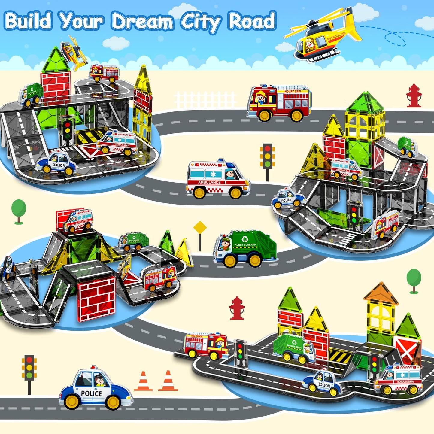 Magnetopia Magnetic Tiles Road Car Set, Plastic Building Blocks for Kids, Small, Clear, Model MS BLOCKS, STEM Montessori Toys
