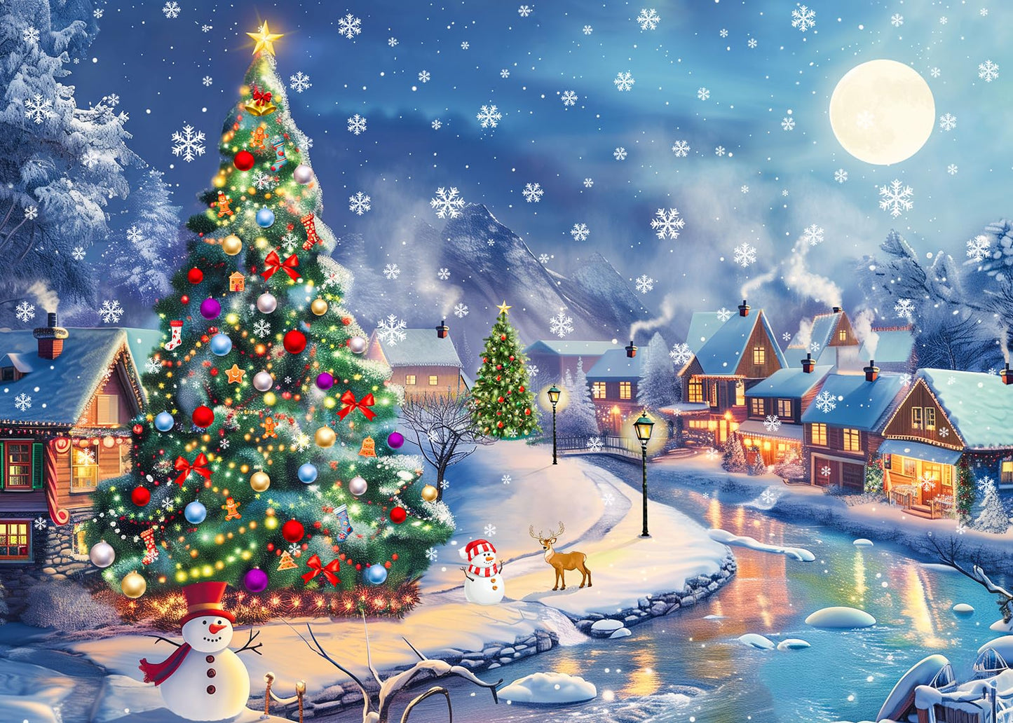 1000 Piece Puzzle For Adults Christmas Village Christmas Puzzle, Snowy Eve Christmas Puzzles 1000 Pieces, Christmas Scene 1000 P