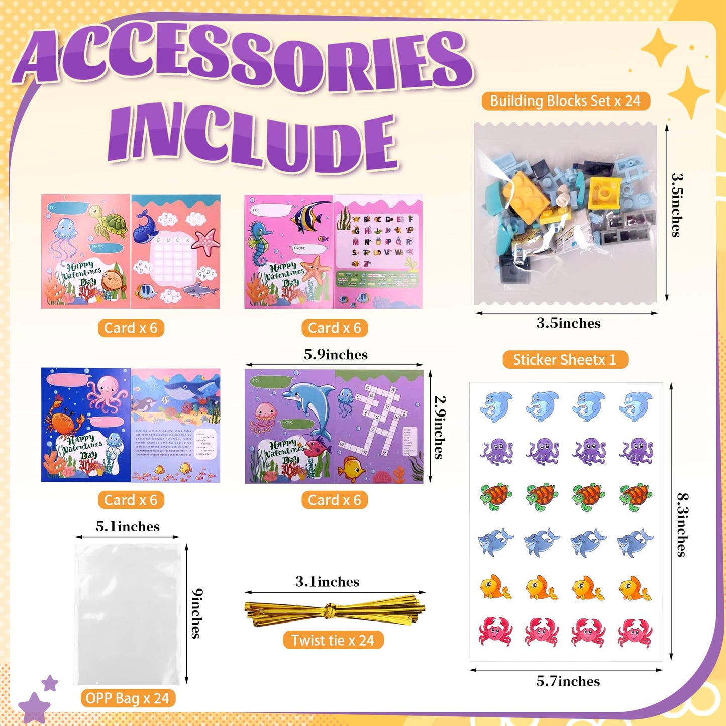 Extpro 24 Packs Valentines Day Gifts For Kids, Animal Building Blocks With Valentines Cards Stickers For Classroom School Goodie