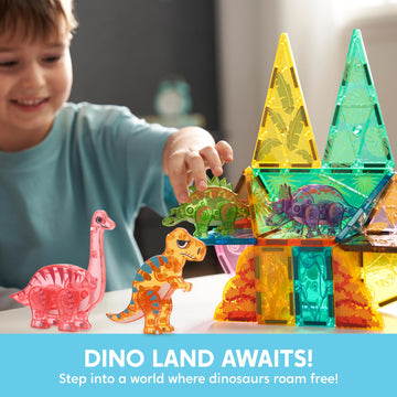 Syncfun Magnetic Building Tiles Dinosaur Set For Kids, 50Pcs Including 5 Cute Dinosaurs, Educational Stem Toy For Boys & Girls A