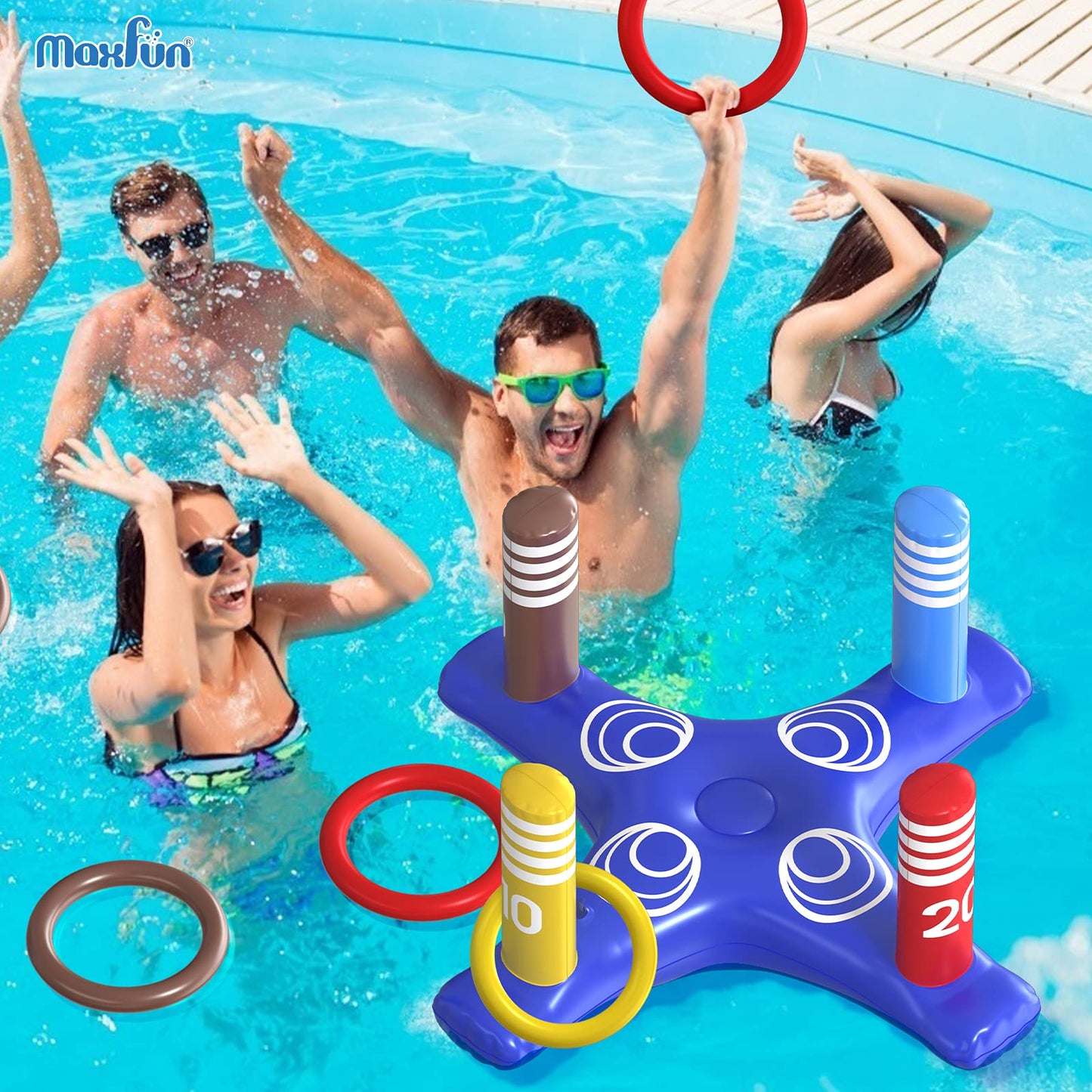 Max Fun Pool Floats Toys Games Set - Floating Basketball Hoop Inflatable Cross Ring Toss Game Toys For Kids Adults Swimming Pool Water Game
