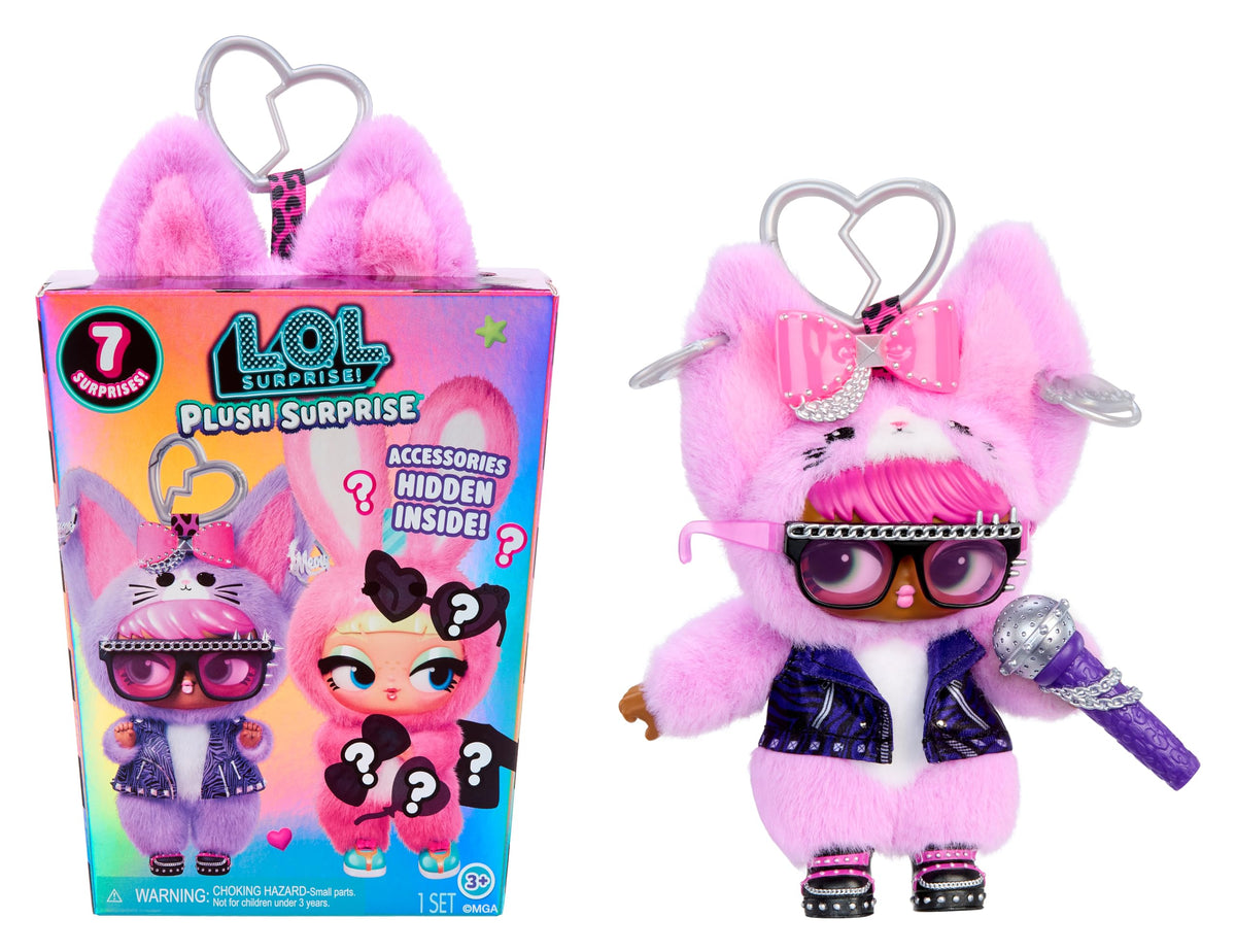 LOL Surprise Plush Surprise! EMeow Rocker Plush Doll with Hidden Fashions, OntheGo Play, 7 Total Surprises  Great Gift for K