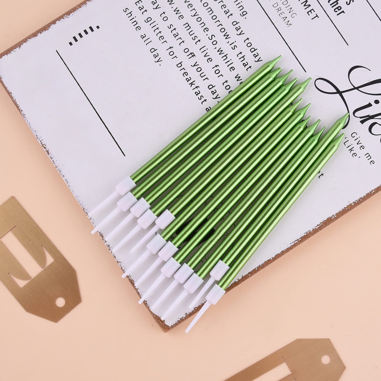 PHD CAKE 24-Count Green Long Thin Metallic Birthday Candles, Cake Candles, Birthday Parties, Wedding Decorations, Party Candles