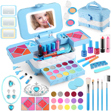 Yasinkidz 57 In 1 Kids Makeup Kit With 3-Color Led Mirror, Real Washable, Perfect Girl Birthday Gift, Age 3+