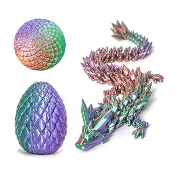 Flavery 3D Printed Dragon In Egg - Green Purple Copper - 5.1 Inch Tricolor Egg With Flexible Crystal Dragon Inside, Colorful Fid