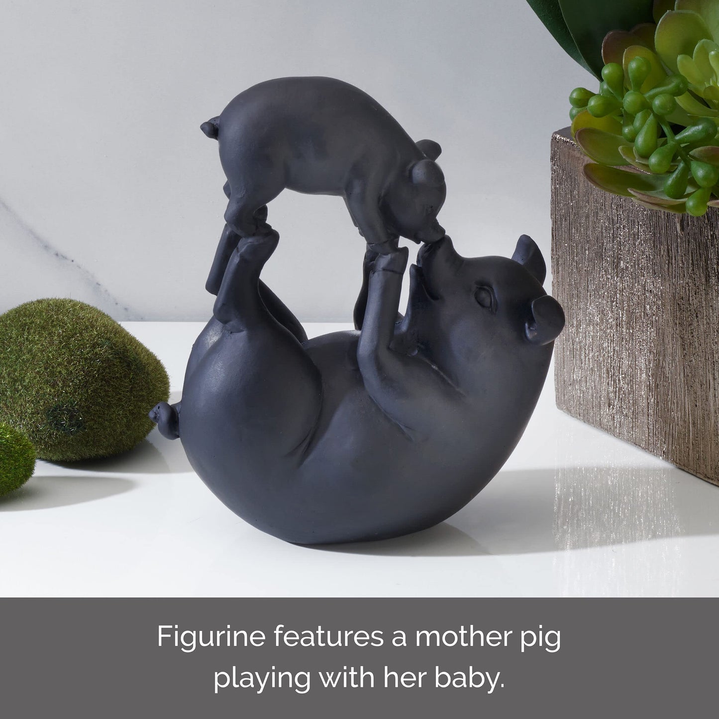 Elements 5.12X2.95X5.91 Inch Mother And Baby Pig Resin Tabletop Decor Black