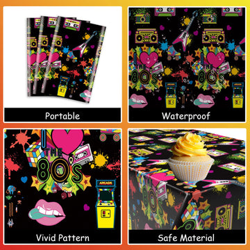 The 80'S Party Tablecloths Plastic Retro Radio Table Covers Rock Rectangle Table Cloths Disposable 1980S Event 80S Hip Hop Disco